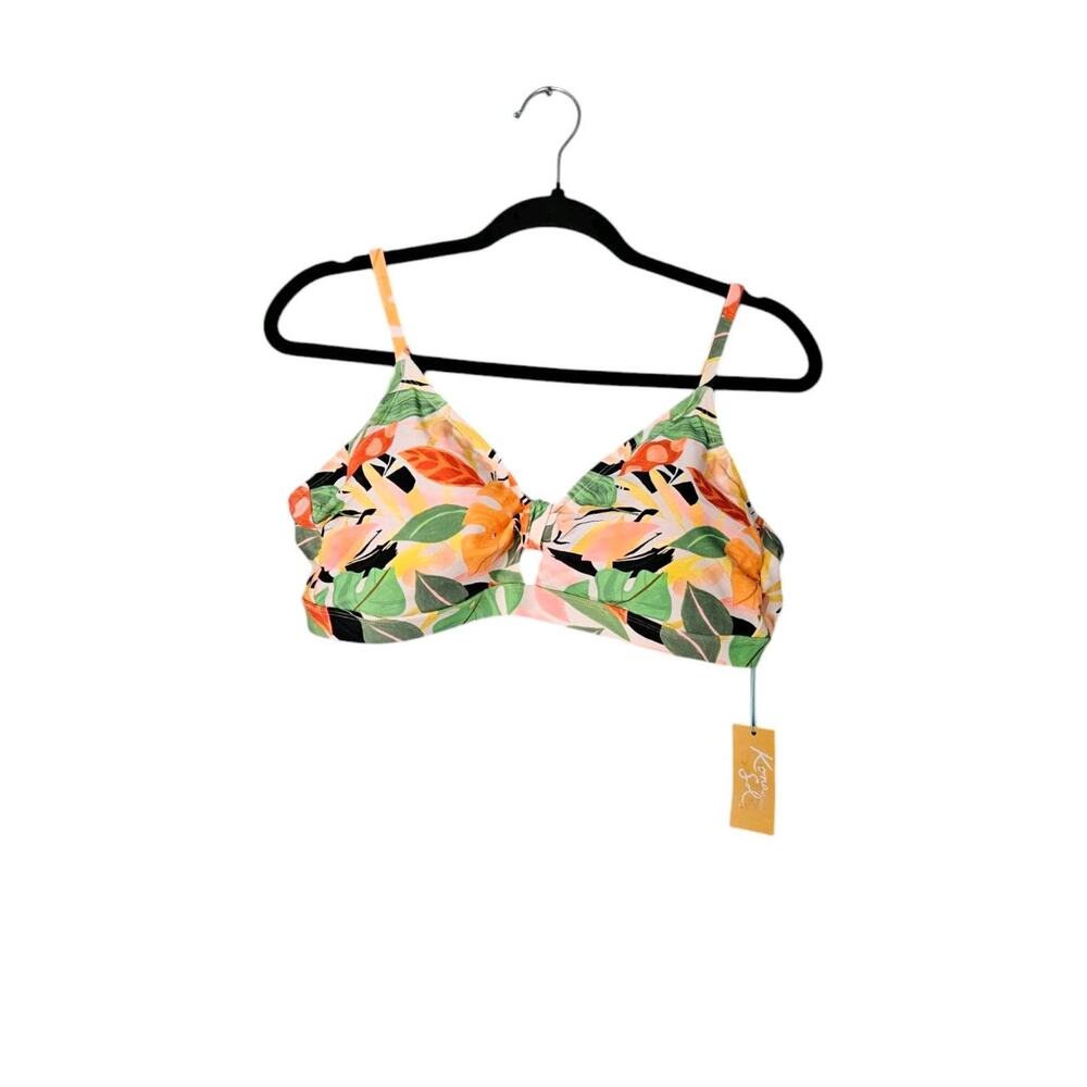 Kona Sol Multicolored Tropical Print Keyhole Bikini Top XL NWT